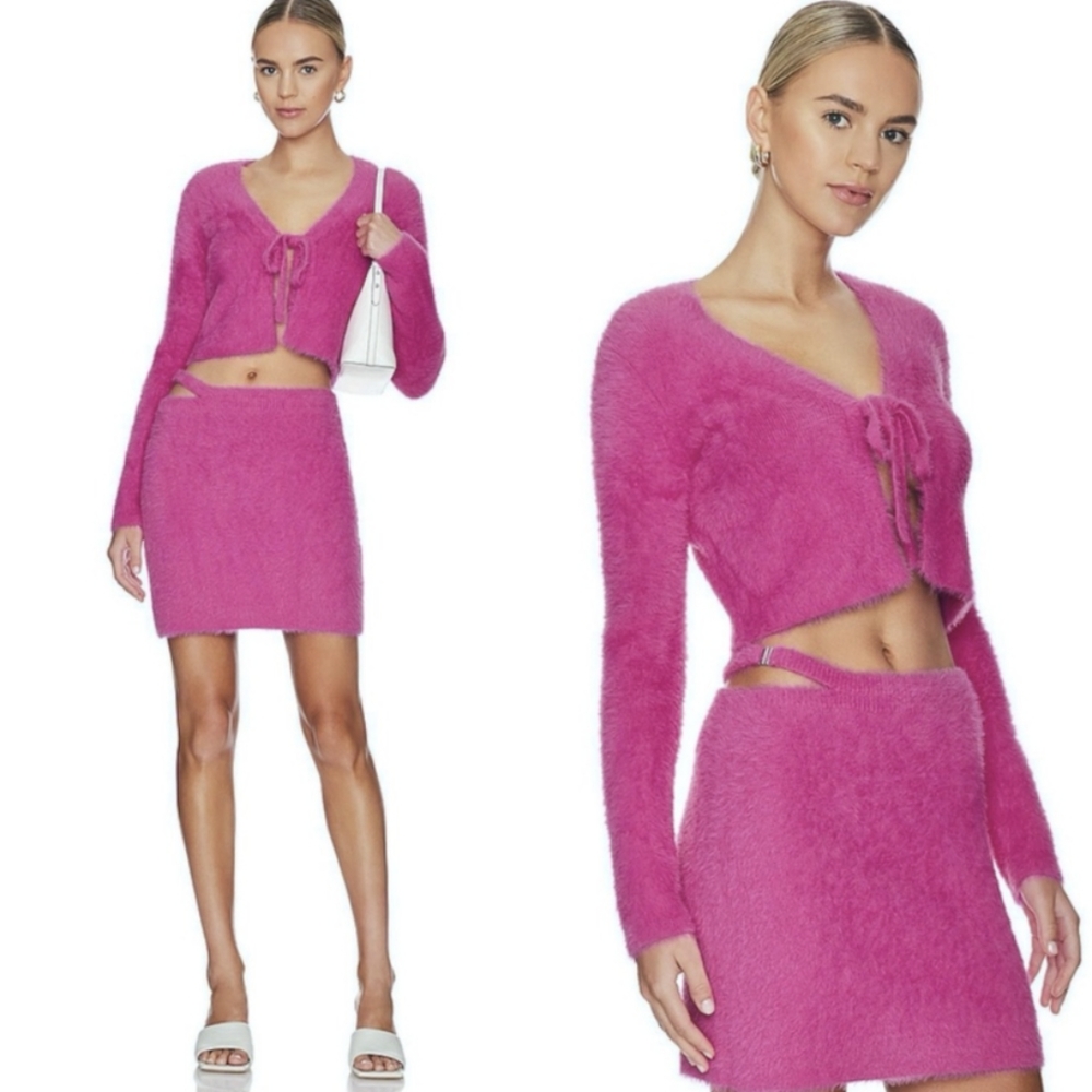 Jonathan Simkhai Standard Paytra Fuzzy Knit Mini Skirt in Pink - SZ Med